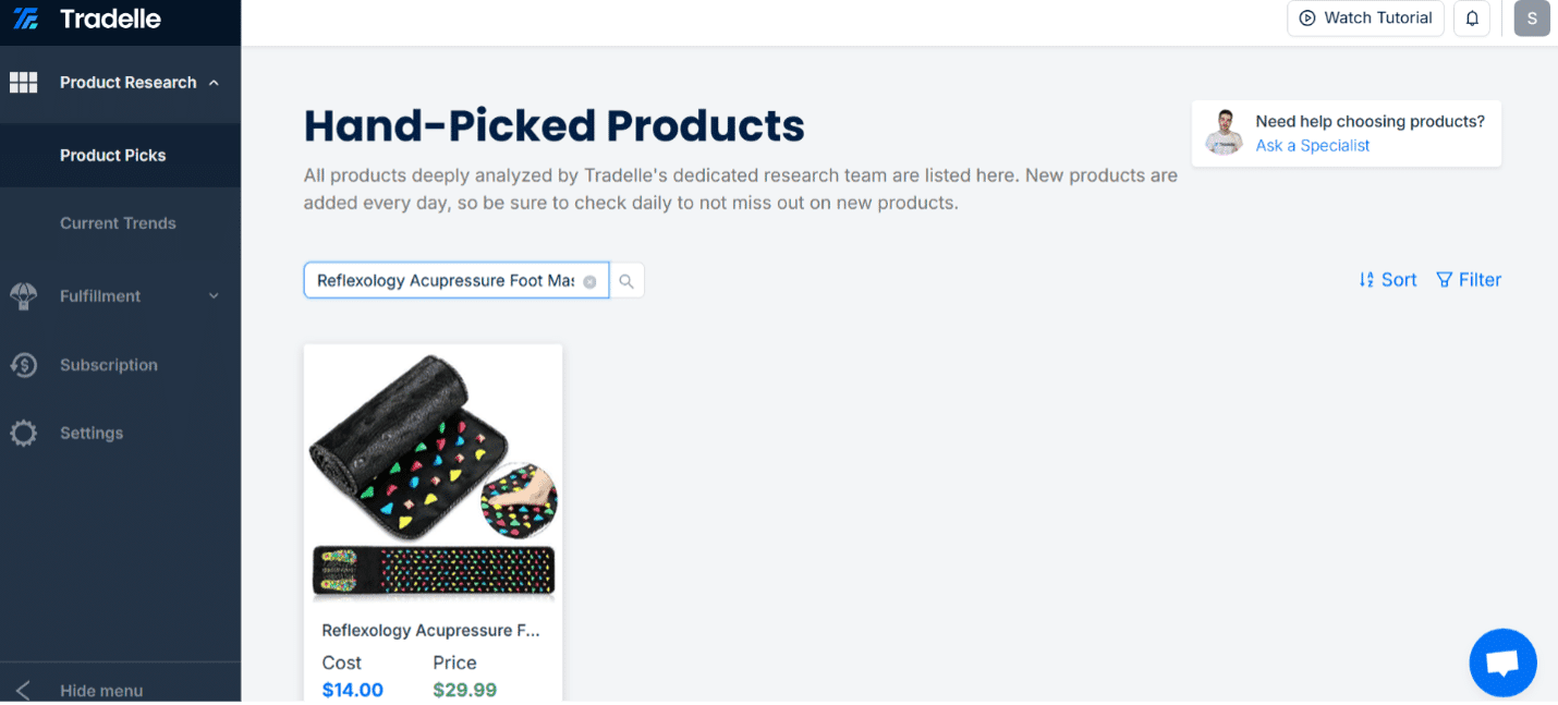 Product search on Tradelle