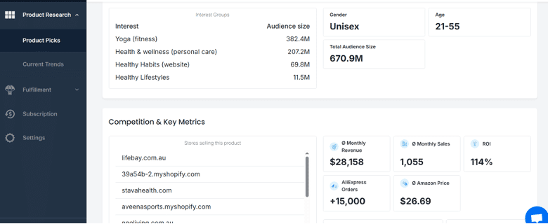 Social media target audience for the product
