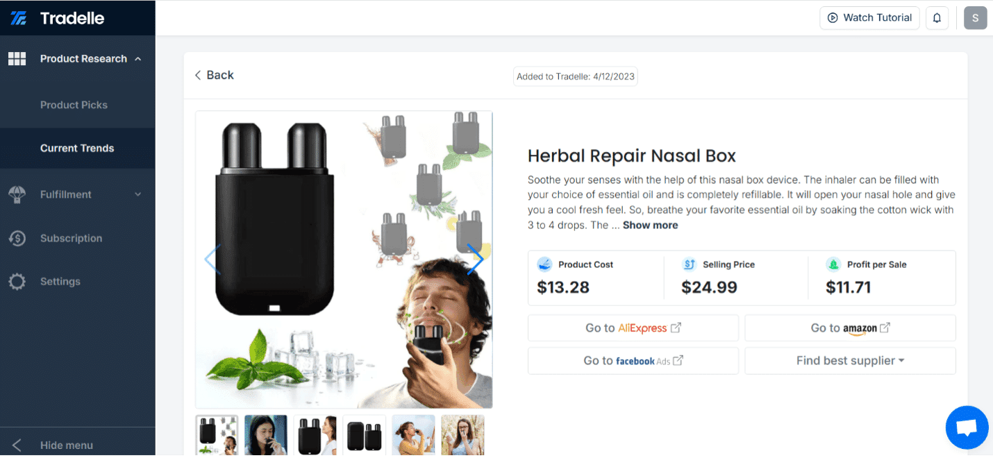Winning product on Tradelle