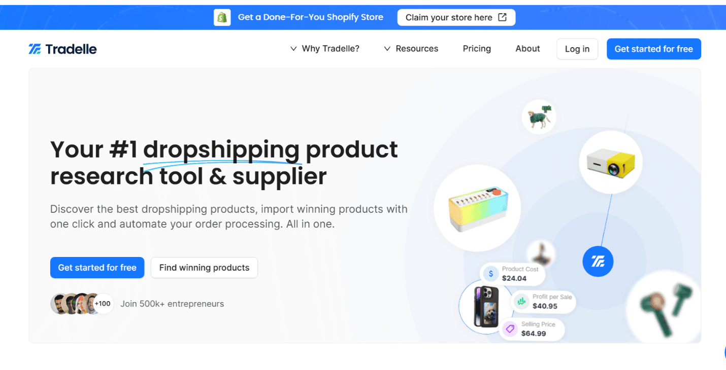 Homepage of Tradelle.io