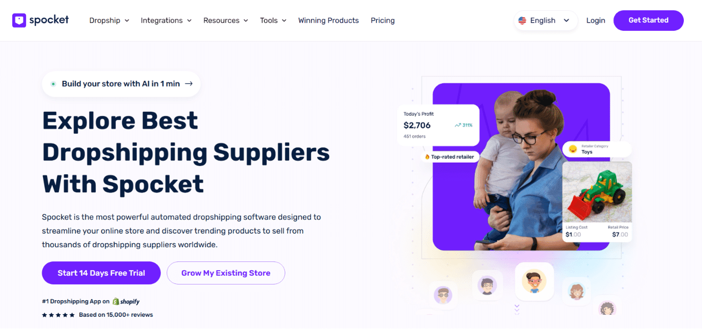 Homepage of Spocket