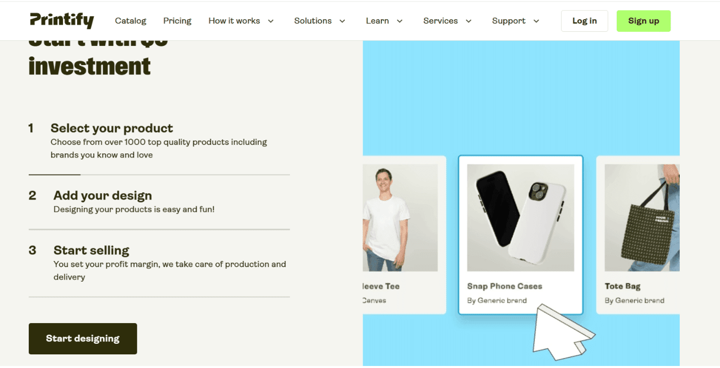 Homepage of Printify