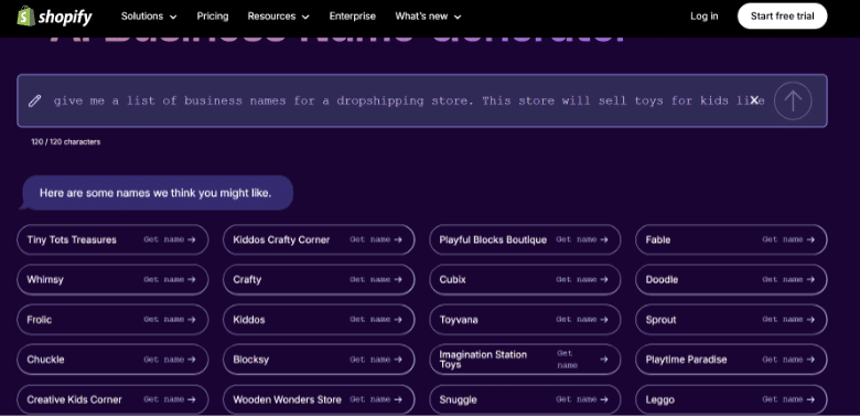 Shopify AI Business Name Generation