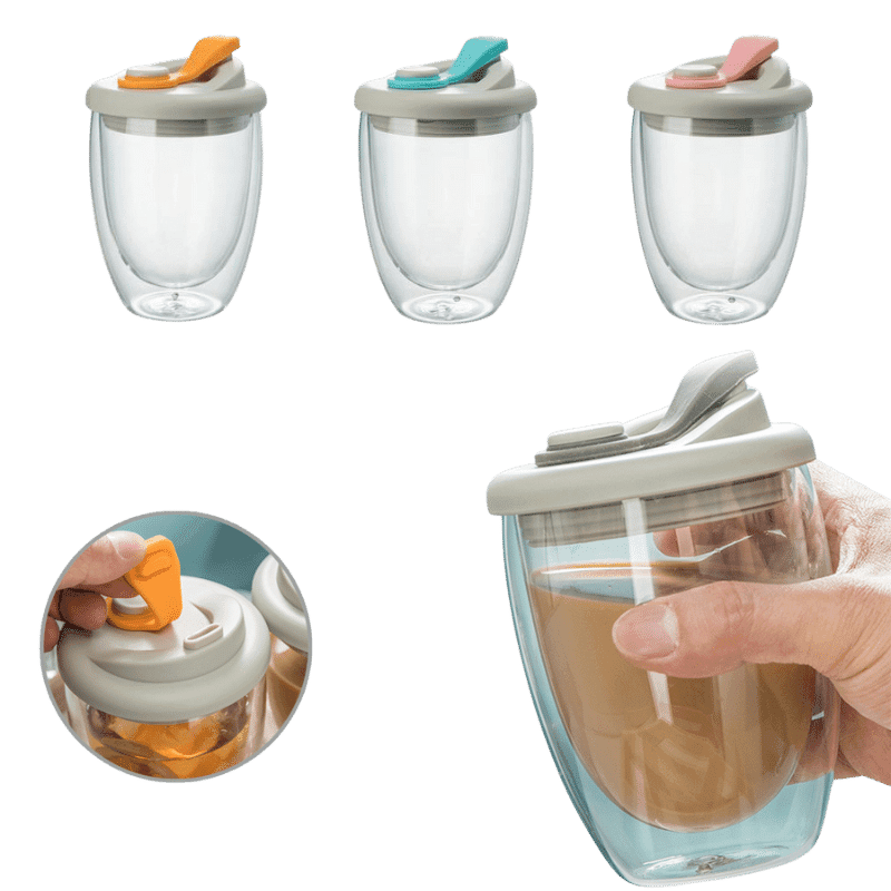 Double Wall Glass Mug with Lid