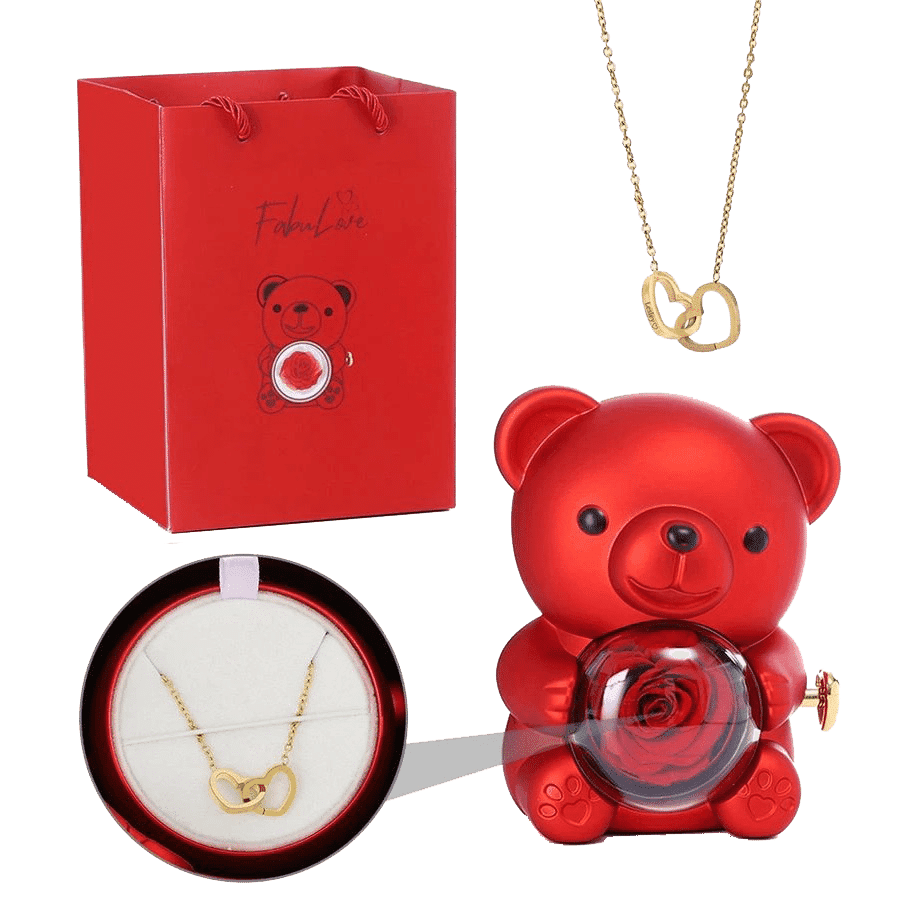 Eternal Rose Teddy Bear with Necklace