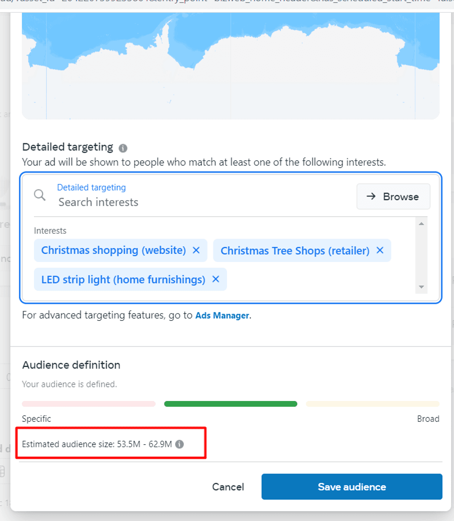 Targeting settings in Meta ads.