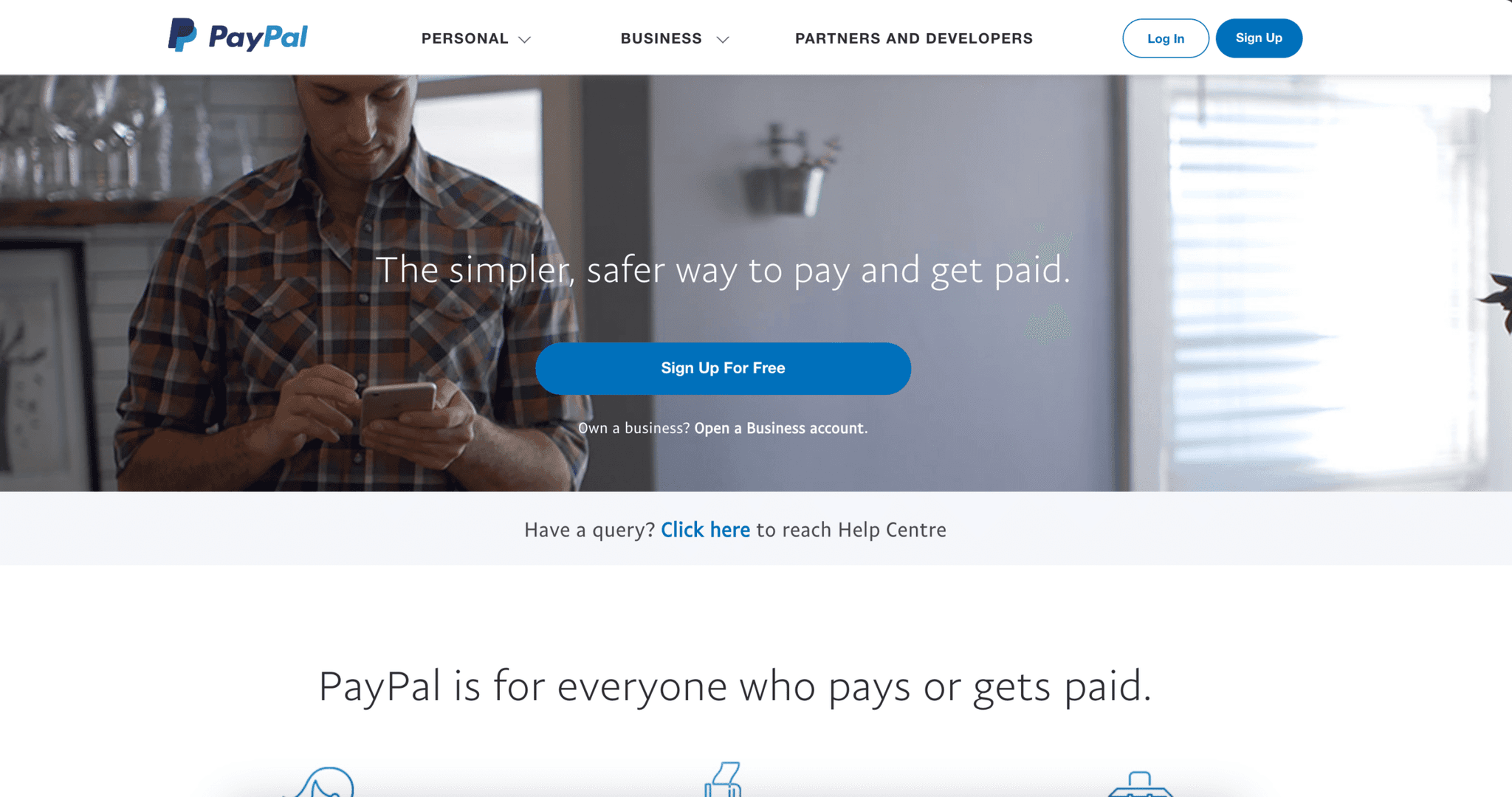 PayPal landing page