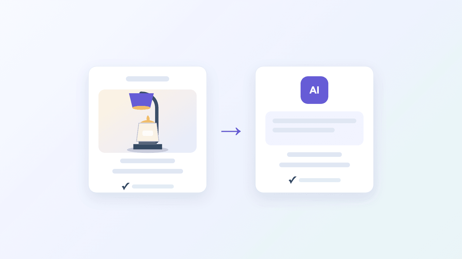 Text-free illustration of Shopify product data flowing into an AI shopping answer